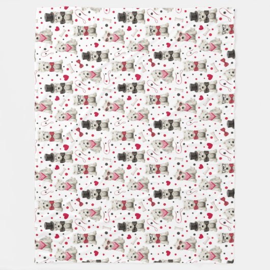 Weiße Westie mit Zubehör Whimsical Fleecedecke (Vorderseite)