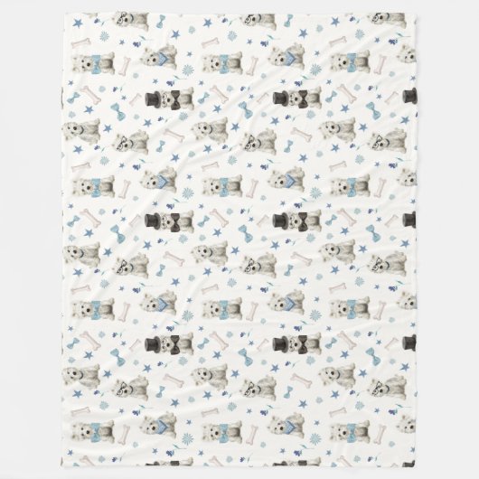 Weiße Westie mit Zubehör Whimsical Fleecedecke (Vorderseite)