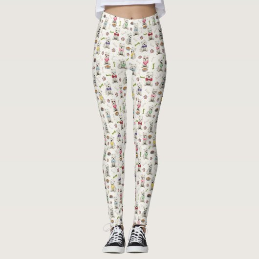 Weiße Westies mit Accessoires Whimsical Leggings (Vorderseite)