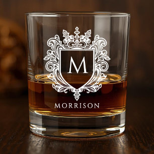 Weiße Whiskey-Gläser mit Monogramm-Wappen-Aufdruck Whiskyglas