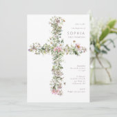 Weiße Wiese Wildblume Taufe Christening Einladung (Stehend Vorderseite)