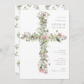 Weiße Wiese Wildblume Taufe Christening Einladung (Vorne/Hinten)