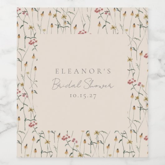 Weiße Wildblume Blumenbenutzerdefiniertes Brautpar Weinetikett (Einzelnes Label)