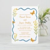 Weiße Wildblume Butterfly-Handgezeichnete Hochzeit Einladung (Stehend Vorderseite)