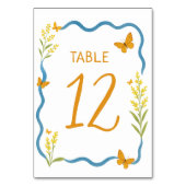 Weiße Wildblume Butterfly-Handgezeichnete Hochzeit Tischnummer (Vorderseite)