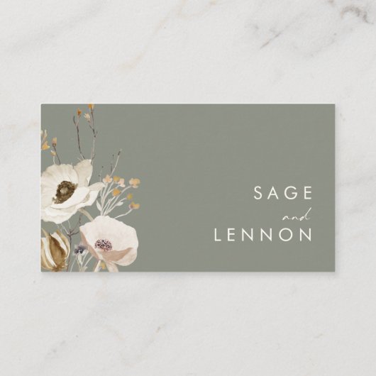 Weiße Wildblume | Hochzeit von Elfenbein Platzkarte (Rückseite)