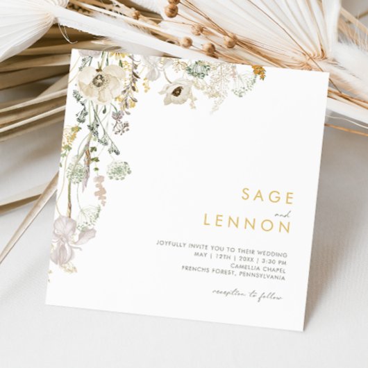 Weiße Wildblume Meadow Square Hochzeit Einladung