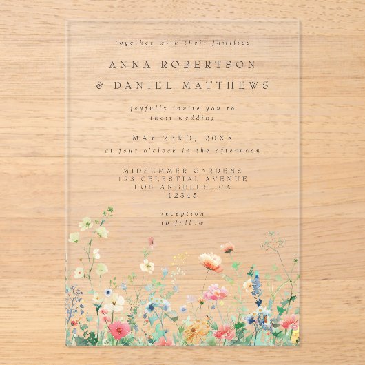 Weiße Wildblume Meadow Wedding Acryleinladungen (Vorderseite)