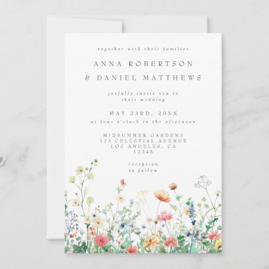 Weiße Wildblume Meadow Wedding Einladung (Vorderseite)