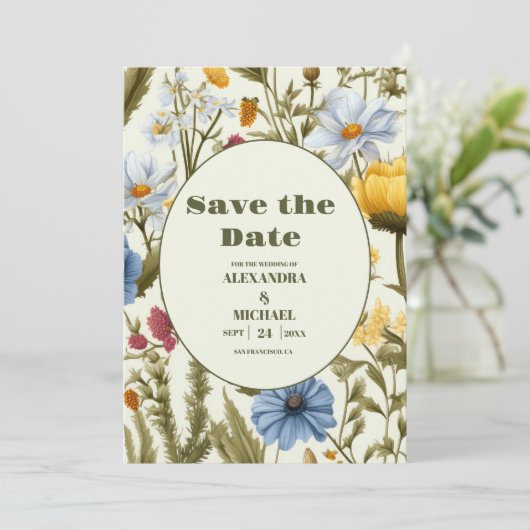 Weiße Wildblume Meadow Wedding Save The Date (Stehend Vorderseite)
