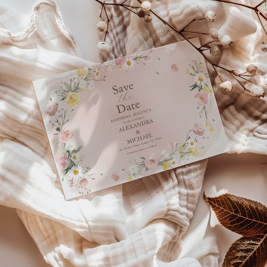 Weiße Wildblume Meadow Wedding Save The Date