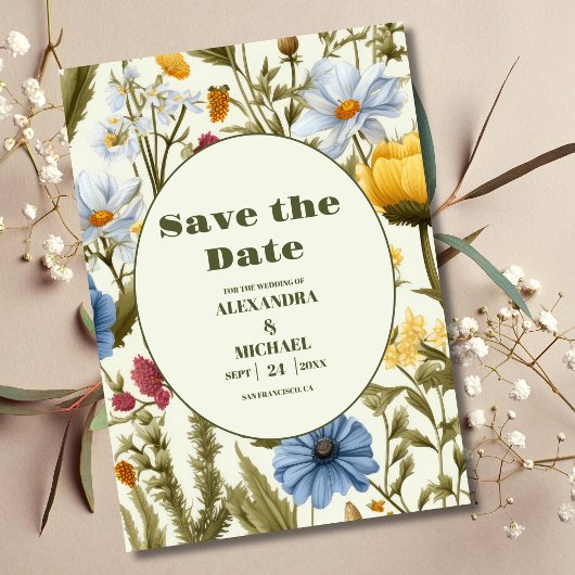 Weiße Wildblume Meadow Wedding Save The Date