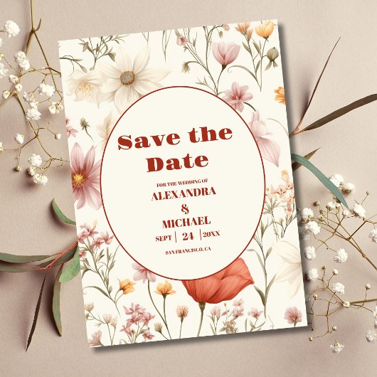 Weiße Wildblume Meadow Wedding Save The Date