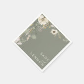 Weiße Wildblume | Sage Green Wedding Serviette (Ecke)