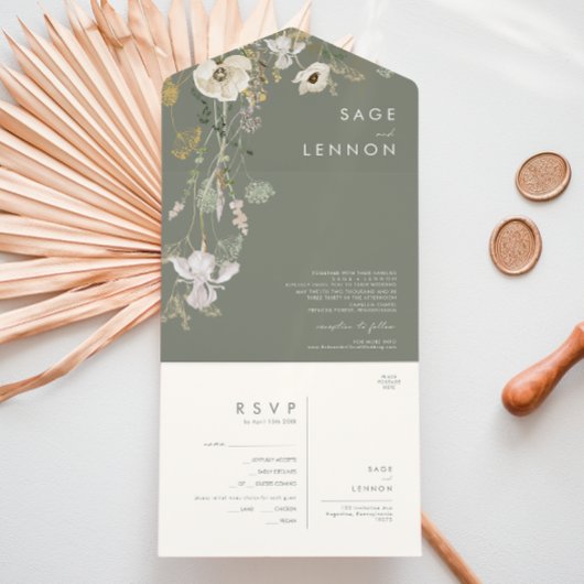 Weiße Wildblume Sage Wiese Siegel und senden All In One Einladung