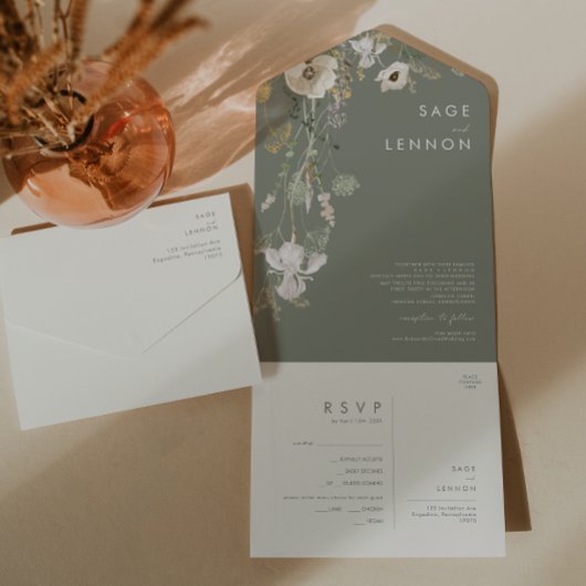 Weiße Wildblume Sage Wiese Siegel und senden Sie a All In One Einladung