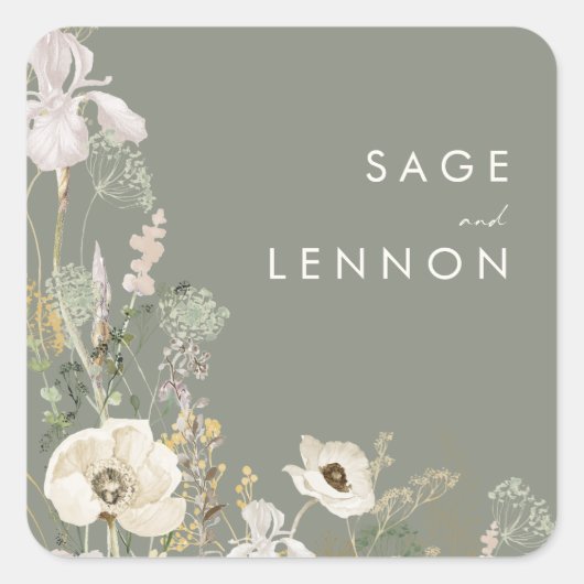 Weiße Wildblume Weidensäge Gründecke Quadratischer Aufkleber (Vorderseite)