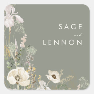 Weiße Wildblume Weidensäge Gründecke Quadratischer Aufkleber