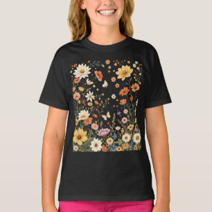 Weiße Wildblume Wiese mit Schmetterlingen T-Shirt