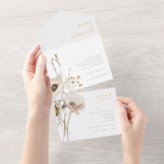 Weiße Wildblume Wiese Siegel und senden All In One Einladung (Abreißen)