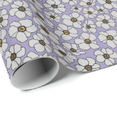 Weiße Wildblumen auf Lavendel Geschenkpapier (Rolleneckpunkt)
