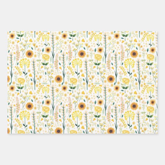 Weiße Wildblumen Blumenfarben Muster Geschenkpapier Set (Vorderseite 2)