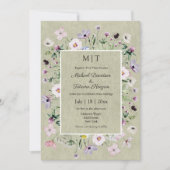 Weiße Wildblumen Grüne Foto Hochzeit Einladung (Vorderseite)