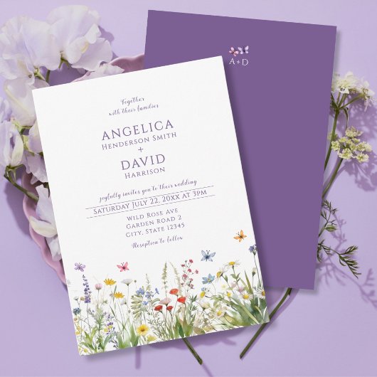 Weiße Wildblumen Schmetterlinge Hochzeit Einladung