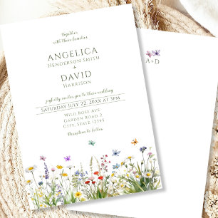 Weiße Wildblumen Schmetterlinge Hochzeit Einladung