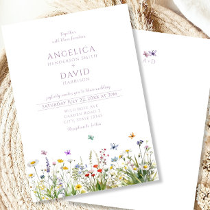 Weiße Wildblumen Schmetterlinge Hochzeit Einladung