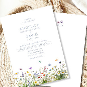 Weiße Wildblumen Schmetterlinge Hochzeit Einladung
