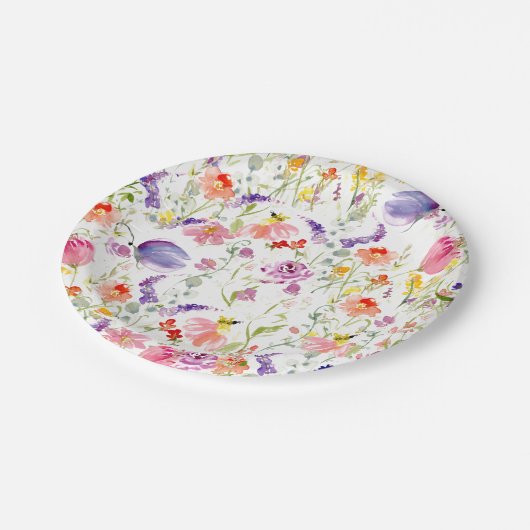 Weiße Wildblumen| Wasserfarbe Pappteller (Schrägansicht)