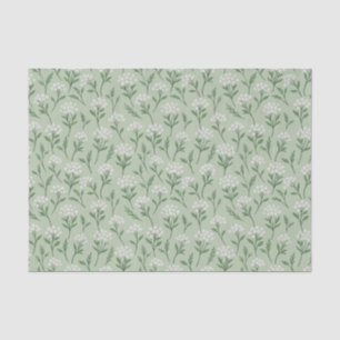 Weiße Wildblumencluster Sagegrün Botanisch Seidenpapier