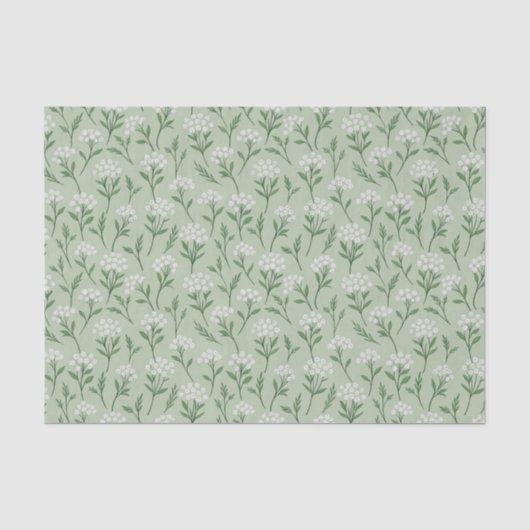 Weiße Wildblumencluster Sagegrün Botanisch Seidenpapier (Vorderseite)
