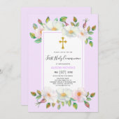 Weiße Wildblütenlavender Erste Kommune Rose Einladung (Vorne/Hinten)