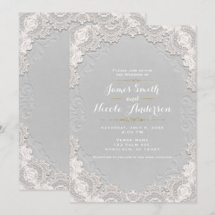 Weiße Wildleder-Lace-Vintage-Western-Hochzeit Einladung