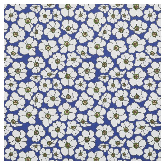 Weiße Windblumen auf Blau Stoff (Muster)