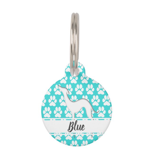 Weiße Windhunde-Silhouette druckt Muster Name Haustiermarke (Vorderseite)