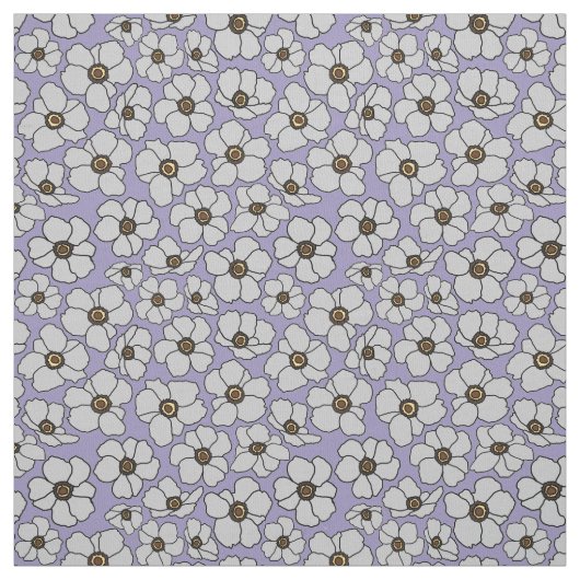 Weiße Windröschen-Anemonen auf Lavendel  Stoff (Muster)