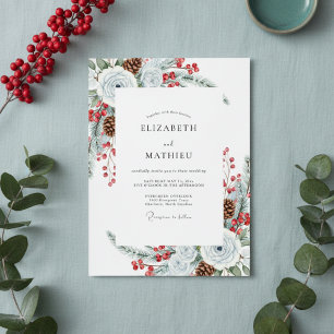 Weiße Winter-Blumenmalerei-Hochzeit Einladung