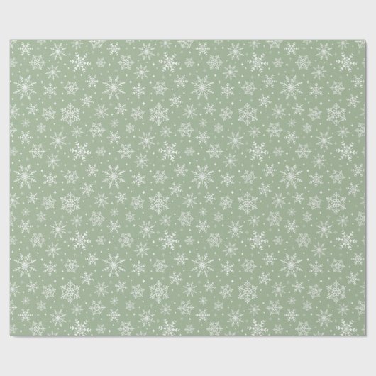 Weiße Winter Schneeflocken Sterne auf Salbei grün Geschenkpapier (Flach)