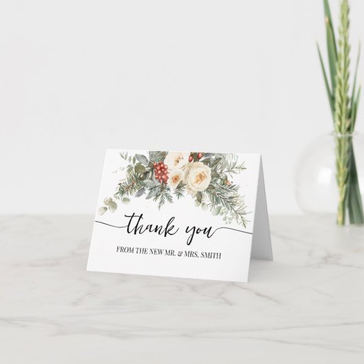 Weiße Winterblumen Hochzeit Danke Klappkarte (Vorderseite)