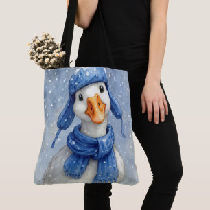 Weiße Wintergans mit blauem Schal Tasche