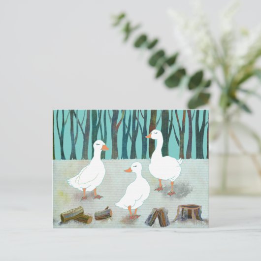 Weiße Wintergänse Postkarte (Stehend Vorderseite)
