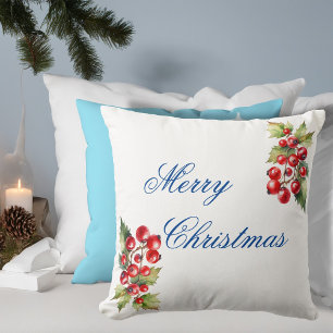 Weiße Winterholunderbeeren Frohe Weihnachten Kissen