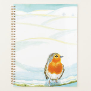 Weiße Winterlandschaftsillustration mit Rotkehlche Planer
