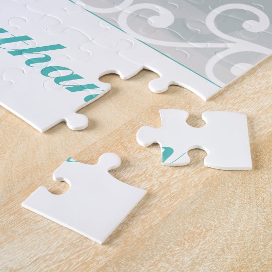 Weiße Wirbel, Aquamariner Brautbäumchen Hochzeitsf Puzzle (Seite)