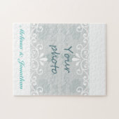 Weiße Wirbel, Aquamariner Brautbäumchen Hochzeitsf Puzzle (Horizontal)