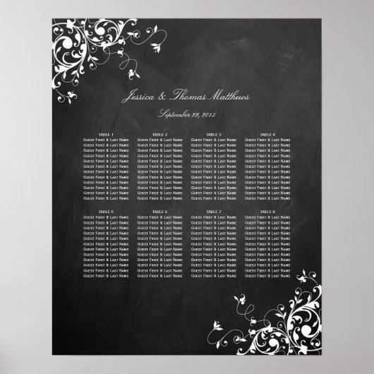 Weiße Wirbel auf Kopfbrett-Hochzeitstabelle Poster (Vorne)