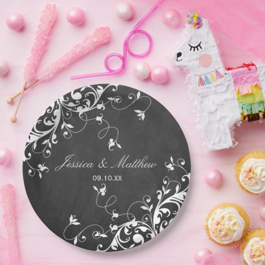 Weiße Wirbel auf Kopfbrett Pappteller (Party)